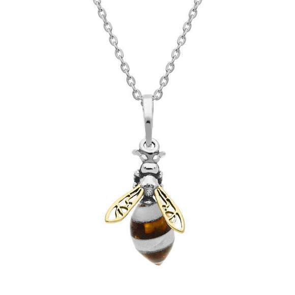 Sterling Silver Yellow Gold Vermeil Amber Bee Necklace, P3342.