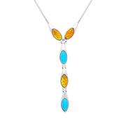 Sterling Silver Amber Turquoise Marquise Drop Necklace, N518.