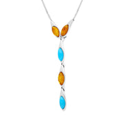 Sterling Silver Amber Turquoise Marquise Drop Necklace