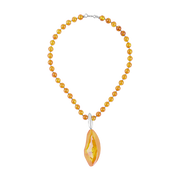 Sterling Silver Amber Beaded Pendant Necklace D 36.8.
