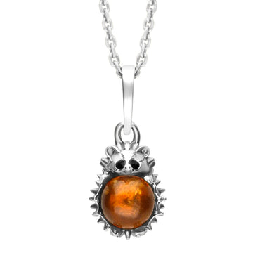 Sterling Silver Amber Tiny Hedgehog Necklace, P3356