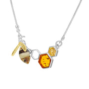 Sterling Silver Gold Plated Amber Bee Honeycomb Necklace