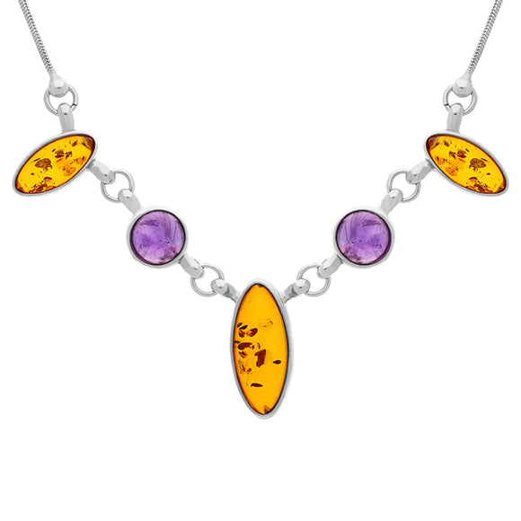 Sterling Silver Amber Amethyst Necklace D N517_AME.