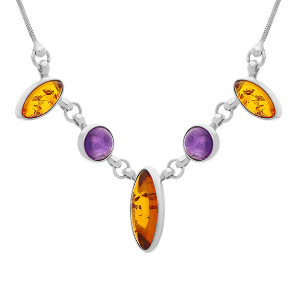Sterling Silver Amber Amethyst Necklace D