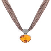 Sterling Silver Amber On Silk Necklace D NUNQ0000045.