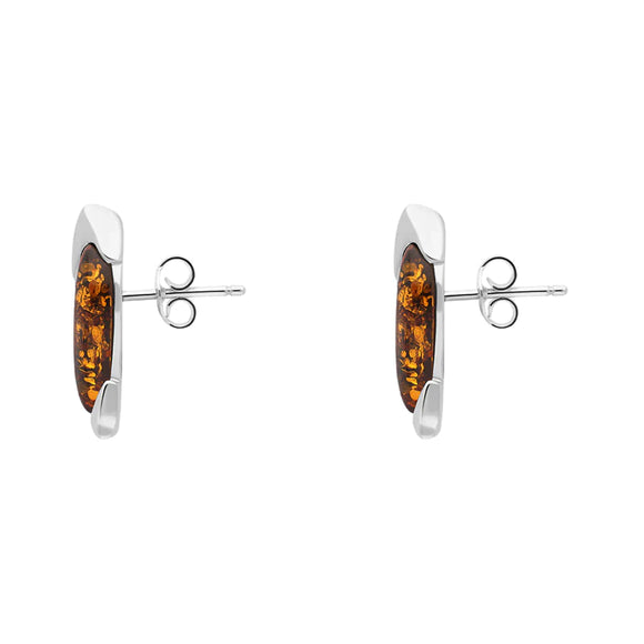 Sterling Silver Amber Whitby Jet Leaf Stud Earrings