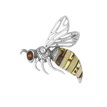 Sterling Silver Baltic Amber Filigree Wings Bee Brooch M362