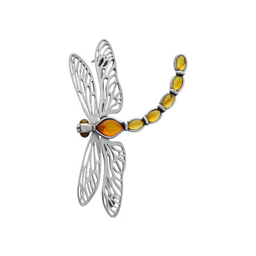 Sterling Silver Baltic Amber Filigree Wings Dragonfly Brooch M361