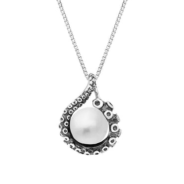 Sterling Silver Freshwater Pearl Bead Tentacle Necklace, P3421.