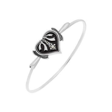 Sterling Silver Freshwater Pearl Whitby Jet Victoriana Hearts Bangle, B873