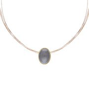 Sterling Silver Gold Plated Moonstone Oval Necklace D N678.