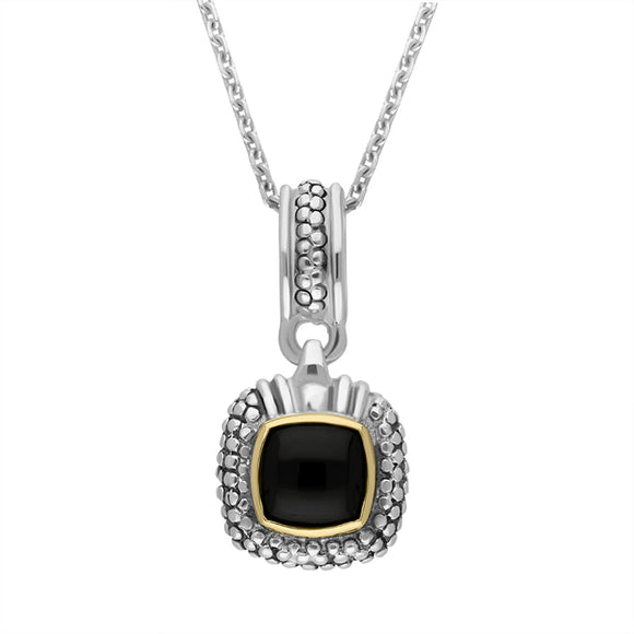 Sterling Silver Whitby Jet Square Textured Necklace D 0093