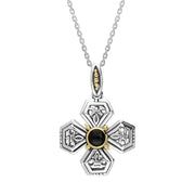 Sterling Silver Whitby Jet Flower Cross Necklace D GAL0457