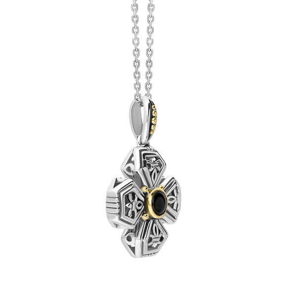 Sterling Silver Whitby Jet Flower Cross Necklace D