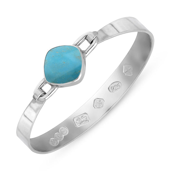 Sterling Silver Turquoise Hallmark Wide Cushion Bangle, B036_FH