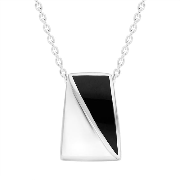 Sterling Silver Whitby Jet Inlaid Trapezium Shape Necklace D P1058
