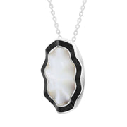 Sterling Silver Whitby Jet Mother of Pearl Ripple Oval Necklace D