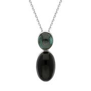 Sterling Silver Whitby Jet Tourmaline Two Stone Drop Necklace, PUNQ0001067.