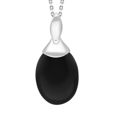 Sterling Silver Whitby Jet Capped Oval Necklace, P2871