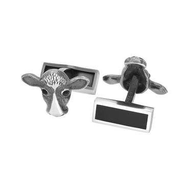 Sterling Silver Whitby Jet Cow Cufflinks CL554