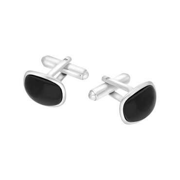 Sterling Silver Whitby Jet Curved Oblong Cufflinks, CL537