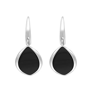 Sterling Silver Whitby Jet Curved Pear Drop Earrings, E2609