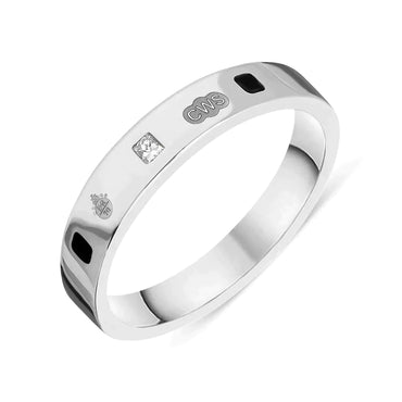Sterling Silver Whitby Jet Diamond Jubilee Hallmark Collection Princess Cut 4mm ring, R1199_4_JFH