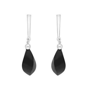 Sterling Silver Whitby Jet Faceted Marquise Bar Drop Earrings, E2608