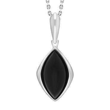 Sterling Silver Whitby Jet Framed Marquise Necklace, P2172