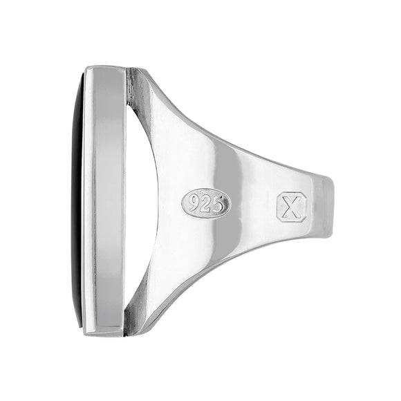Sterling Silver Whitby Jet Hallmark Medium Oblong Ring