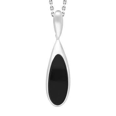 Sterling Silver Whitby Jet Long Curved Pear Necklace, P1991