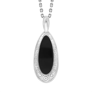Sterling Silver Whitby Jet Oval Swirl Necklace, P3725
