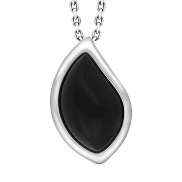 Sterling Silver Whitby Jet Small Leaf Necklace, P1592