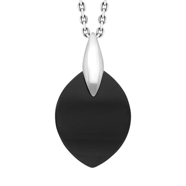 Sterling Silver Whitby Jet Wide Marquise Necklace, P1410