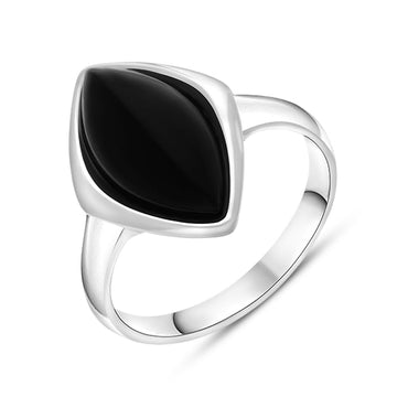 Sterling Silver Whitby Jet Wide Marquise Ring