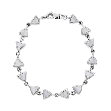 Sterling Silver White Mother of Pearl Curved Triangle Bracelet