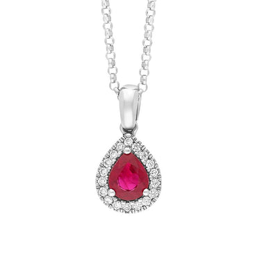Tivon 18ct White Gold Ruby Diamond Cluster Pear Cut Necklace, TVN-391